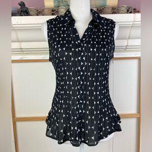 Marks & Spencer UK accordion pleated Black and White Sleeveless Peplum Blouse